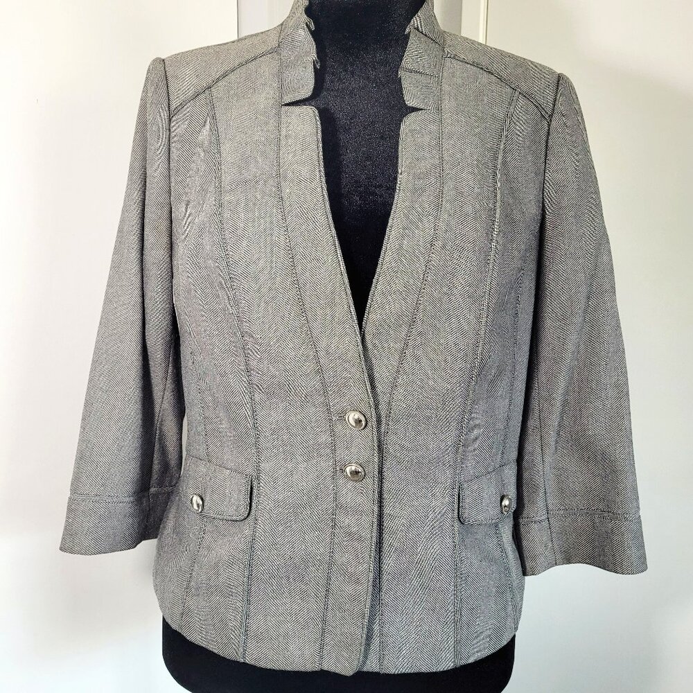 WHBM Grey Herringbone Blazer with Double Button Detail – Size 14